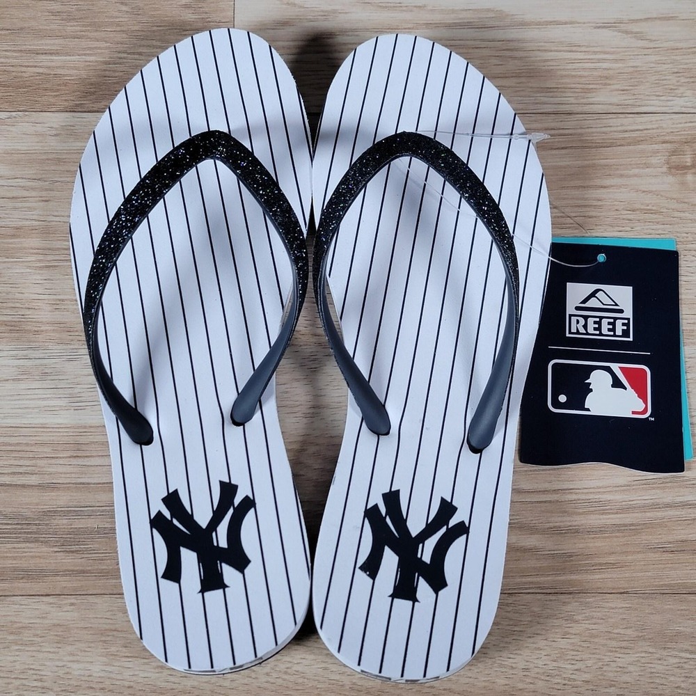 Reef x New‎ York Yankees Sandals Women 6 Blue White Star Gazer Flip Flops Beach